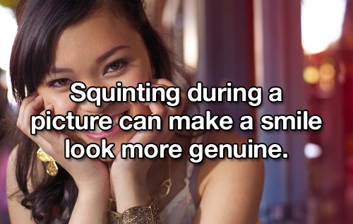 beauty - Squinting during a picture can make a smile look more genuine.