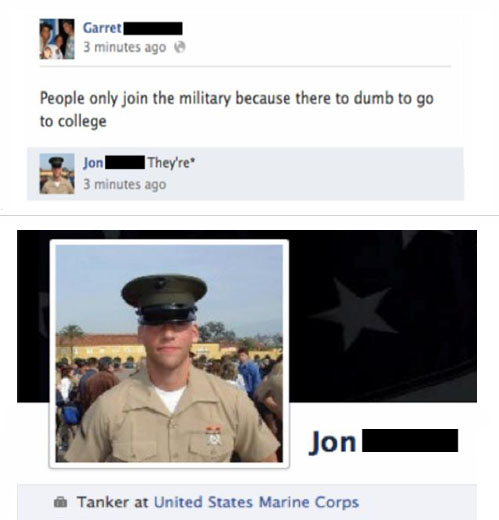 only stupid people go to the military meme - Garrett minutes ago 5 3 People only join the military because there to dumb to go to college Jon They're 3 minutes ago Jon Tanker at United States Marine Corps