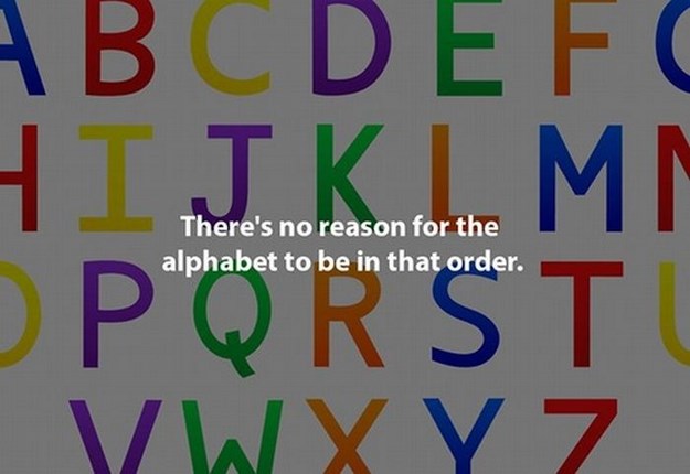 number - Abcdefg Hijklmn Pqrst Vwx Y Z There's no reason for the alphabet to be in that order.