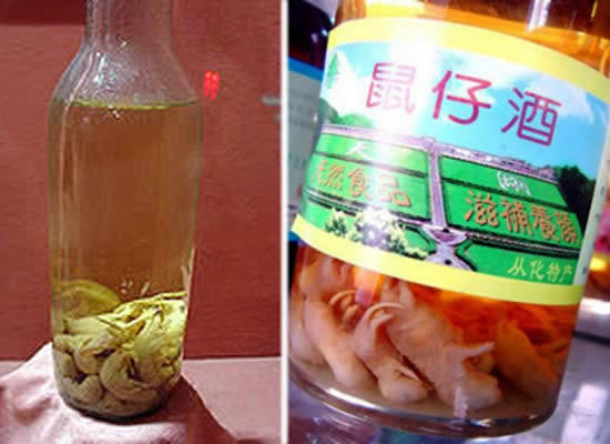 Rice Wine With Baby Mice: This drink is considered a health tonic in many Chinese and Korean traditions.