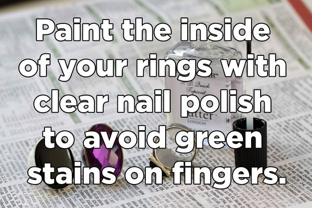 photo caption - Qwek Paint the inside of your rings with clear nail polish to avoid green stains on fingers. Uanto Avari Arha ace