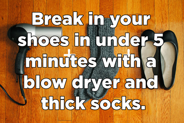 photo caption - Break in your shoes in under 5 minutes with a blow dryer and thick socks.