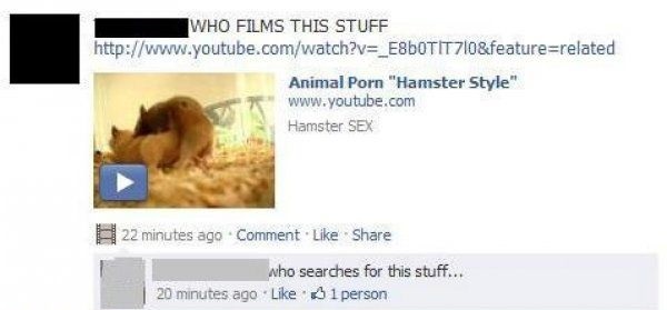 website - Who Films This Stuff Animal Porn "Hamster Style" Hamster Sex 22 minutes ago Comment who searches for this stuff... 20 minutes ago $ 1 person