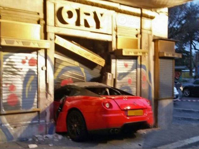 38-year-old parking valet Roberto Cinti crashed a 599 GTO Ferrari through the storefront of Signora Ory, a knitwear shop owned by the Astrologo’s, an elderly couple.