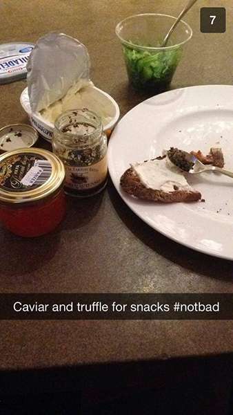 cringy rich kids of snapchat - Show Caviar and truffle for snacks