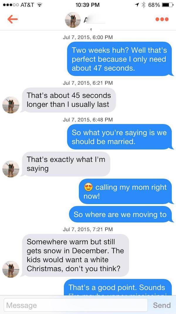 Saucy Tinder Conversation Quickly Escalates Into A Miserable,Foreseen Future