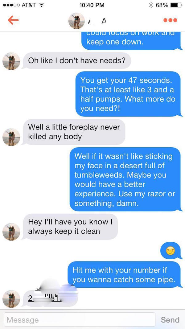Be unique and articulate during your quest to get laid,at least this conversation got the guy her phone number.