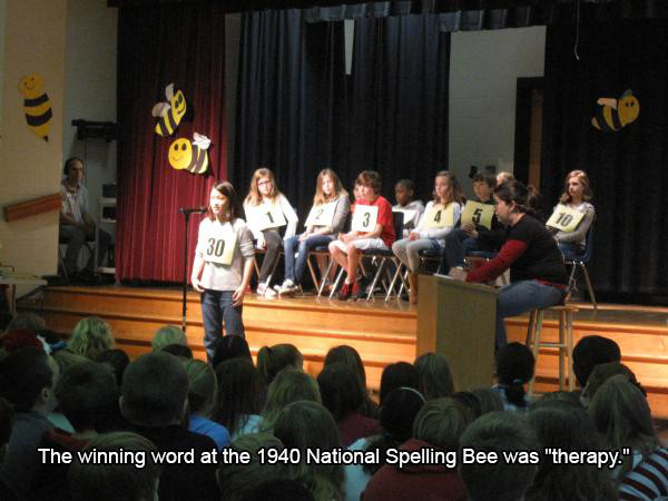 spelling bees - The winning word at the 1940 National Spelling Bee was "therapy."