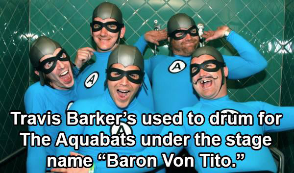 travis barker aquabats - A Travis Barker's used to drum for The Aquabats under the stage name "Baron Von Tito."