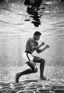 Muhammad Ali, then still Cassius Clay, training in a pool at the Sir John Hotel in Miami.