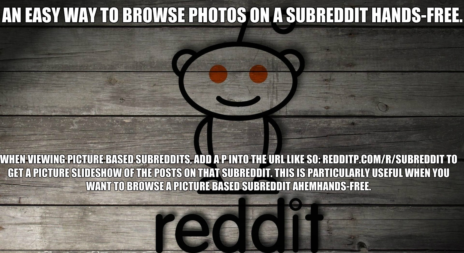 photo caption - An Easy Way To Browse Photos On A Subreddit HandsFree. When Viewing Picture Based Subreddits. Add A P Into The Url So Redditp.ComRSubreddit To Get A Picture Slideshow Of The Posts On That Subreddit. This Is Particularly Useful When You Wan