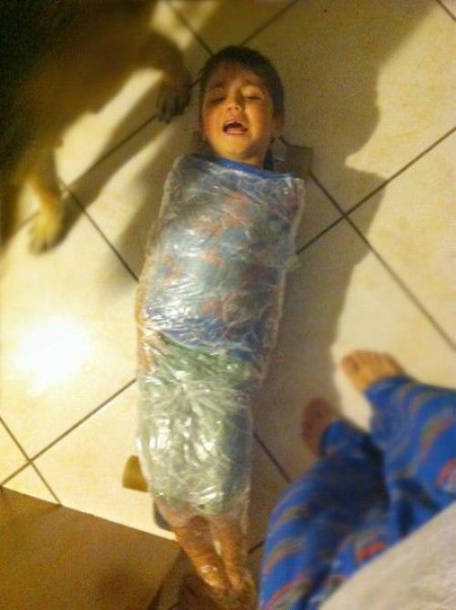 parenting fails - plastic wrap kid