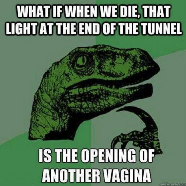 my mind memes - What If When We Die, That Light At The End Of The Tunnel Is The Opening Of Another Vagina quickmeme.com