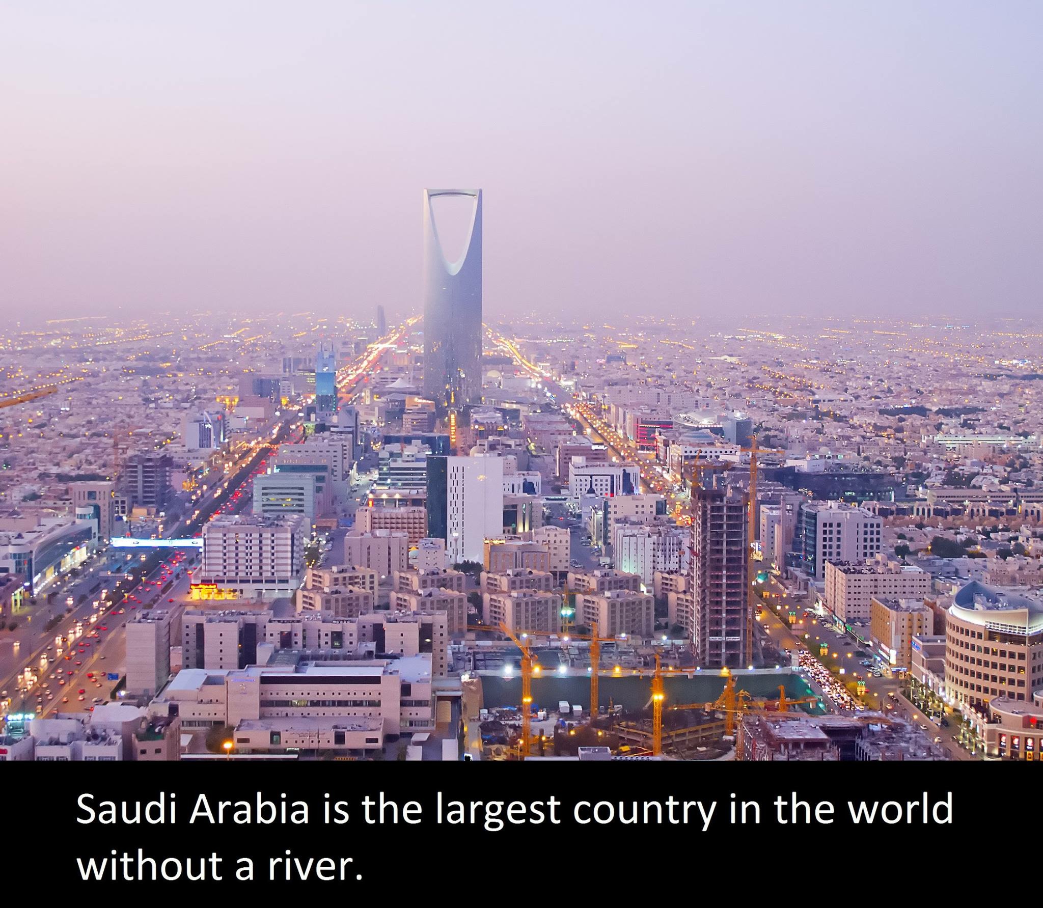Saudi Arabia is the largest country in the world without a river.