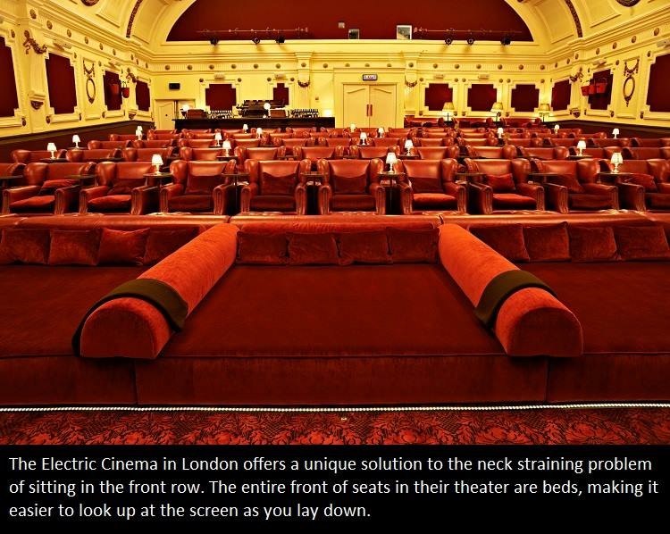 electric cinema front row beds - The Electric Cinema in London offers a unique solution to the neck straining problem of sitting in the front row. The entire front of seats in their theater are beds, making it easier to look up at the screen as you lay do