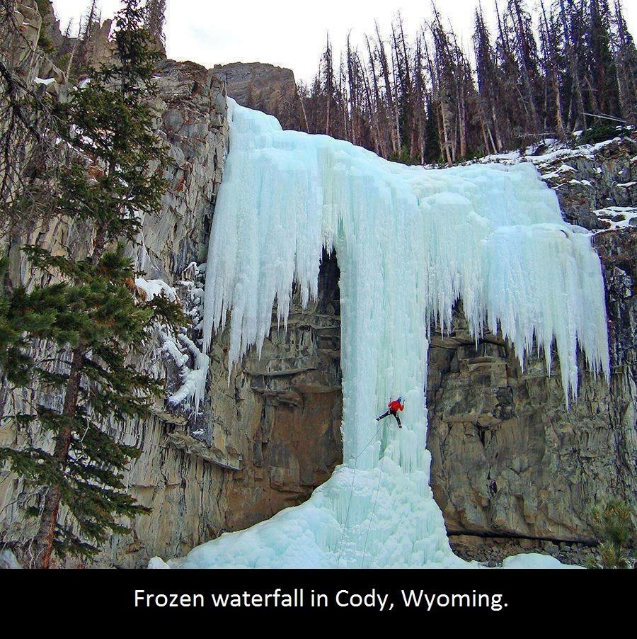climbing frozen waterfalls - Frozen waterfall in Cody, Wyoming.