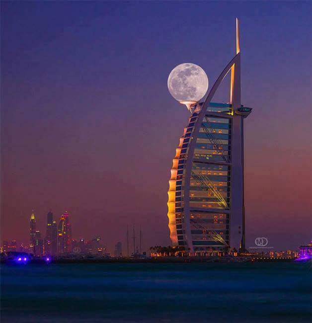 perfect timing burj al arab and moon