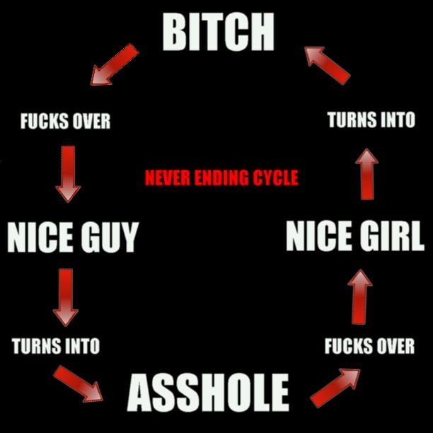 cycle of dating meme - Bitch Fucks Over Turns Into Never Ending Cycle Nice Guy Nice Girl Turns Into Fucks Over Asshole