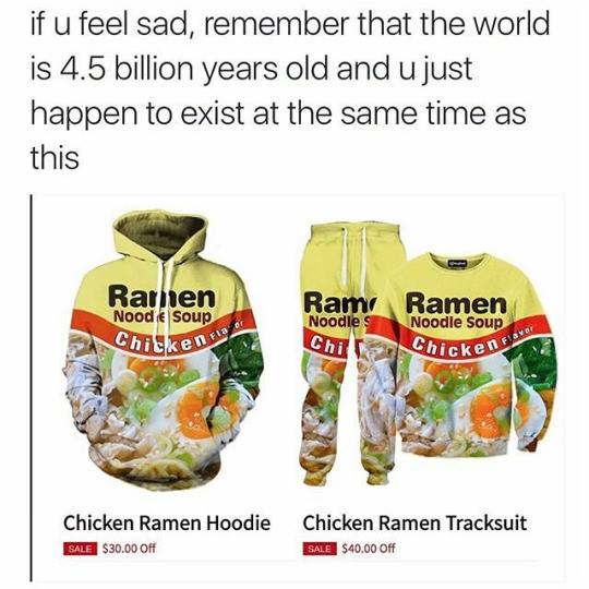 Inappropriate meme about the Ramen noodles hoodie and track suit
