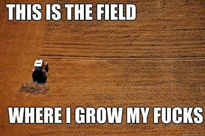 Inappropriate meme about the empty field where I grow my fucks that I can't give