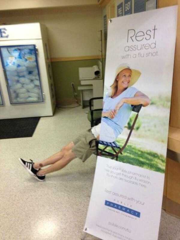 optical illusion hilarious coincidences taken at the right moment - Rest assured with a flu shot Wacy