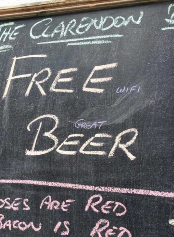 blackboard - He Carendon Wie Free Beer Ses Are Red Bacon Is Red