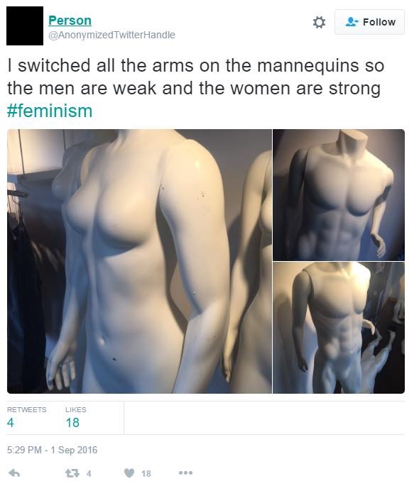 muscle - Person TwitterHandle . I switched all the arms on the mannequins so the men are weak and the women are strong 4 18