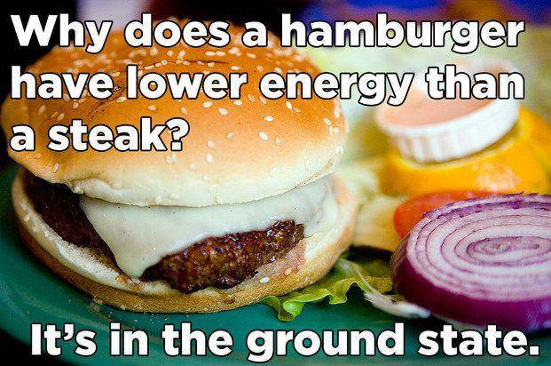 Chemistry - Why does a hamburger have lower energy than a steak? It's in the ground state.