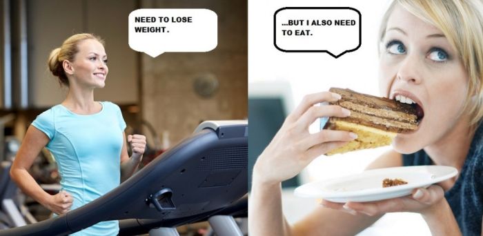 Funny sexist meme that says - Need To Lose Weight ...But I Also Need To Eat.
