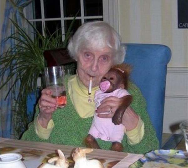 old lady with monkey