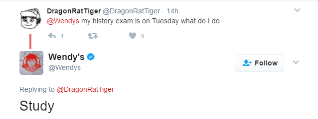wendy's comebacks - DragonRat Tiger 14h my history exam is on Tuesday what do I do 17 Wendy's Tiger Study
