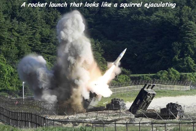 Missile launch that looks like a squirrel busting a nut.