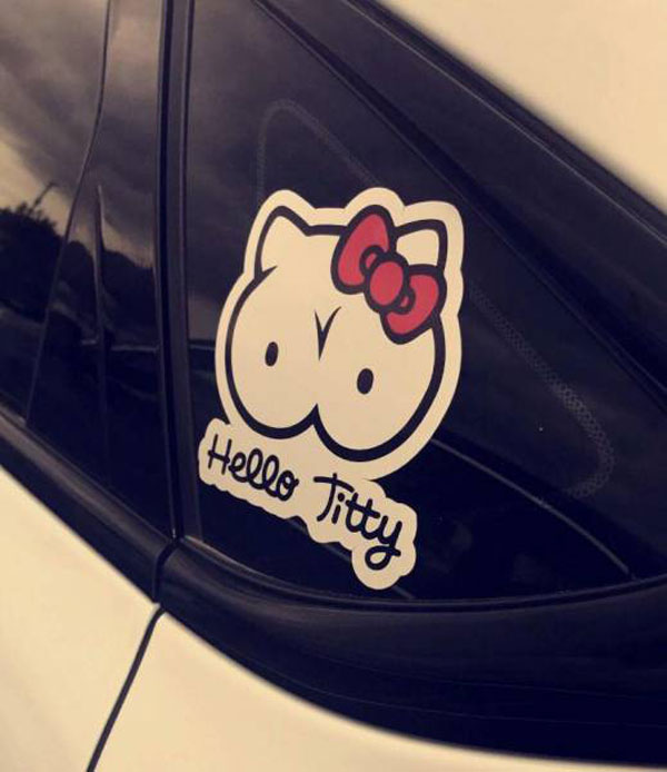 Hello titty sticker that looks like hello kitty at first glance.