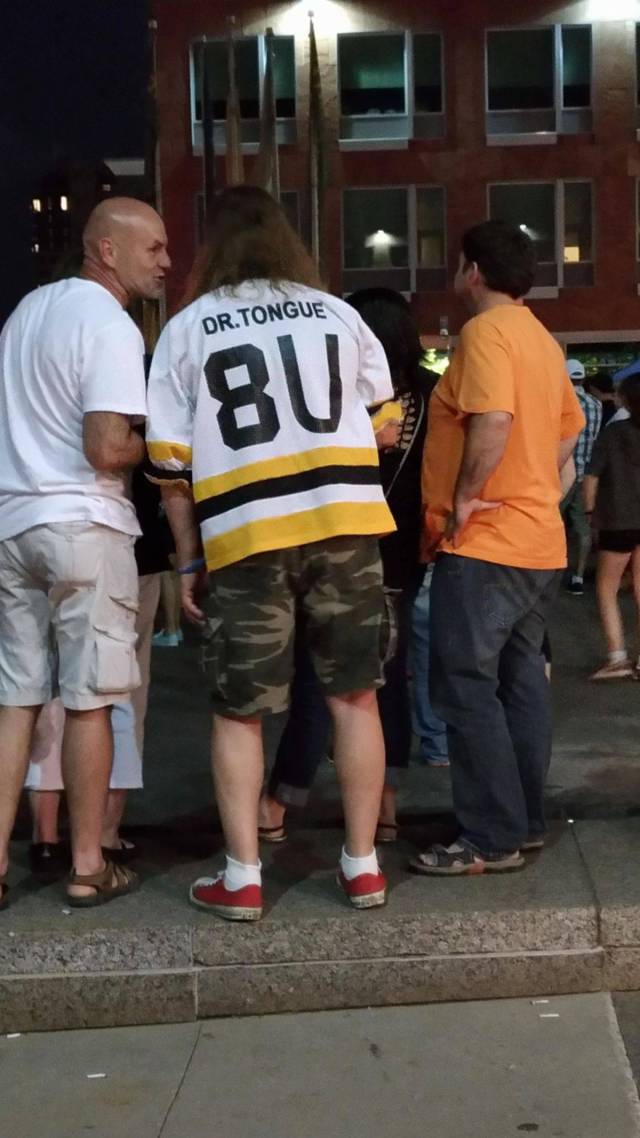Man with message on his sports jersey