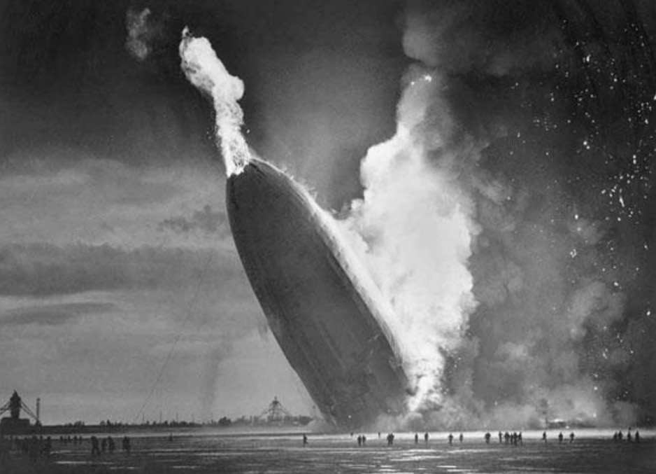 The Hindenburg mid crash as it explodes after crashing