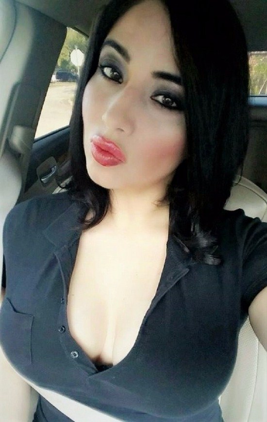 Hot girl in the car with her make up all done