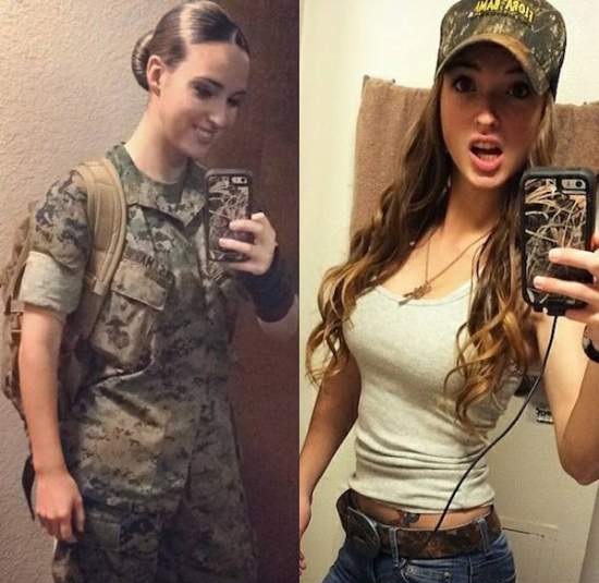 military girls in and out of uniform
