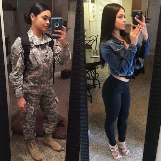 women in and out of uniform