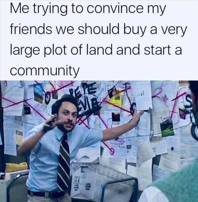 me trying to convince my friends - Me trying to convince my friends we should buy a very large plot of land and start a community