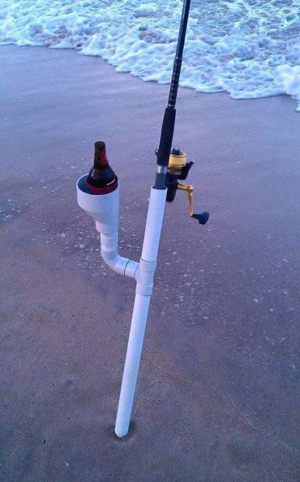 fishing rod holder with beer holder