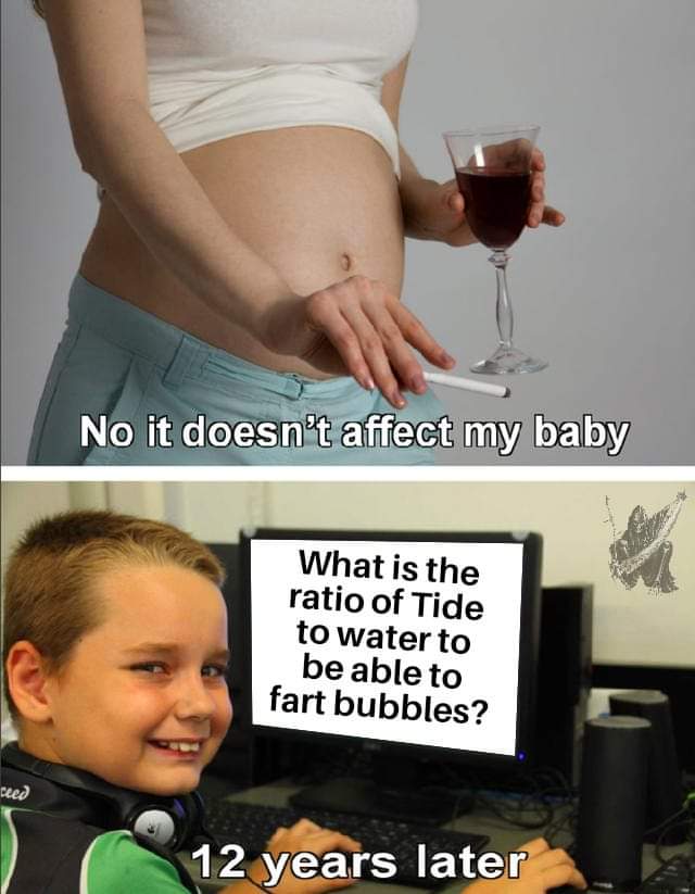 sunday meme about the effects of smoking and drinking during pregnancy