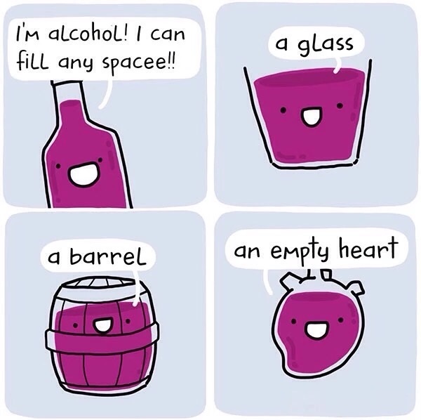 square comics - I'm alcohol! I can fill any spacee!! a glass a barrel an empty heart