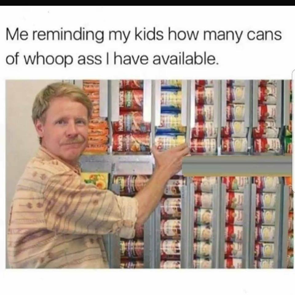 Meme - Me reminding my kids how many cans of whoop ass I have available.