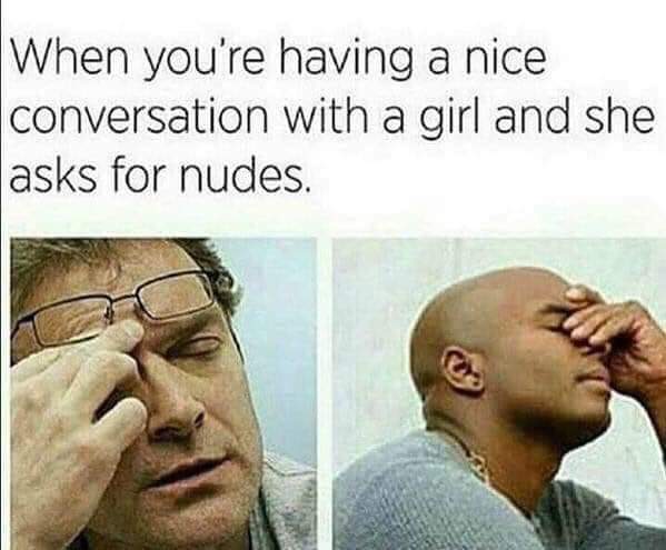 meme you re having a nice conversation - When you're having a nice conversation with a girl and she asks for nudes.