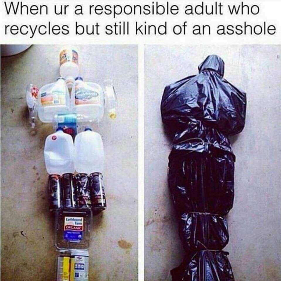 meme recycling funny - When ur a responsible adult who recycles but still kind of an asshole