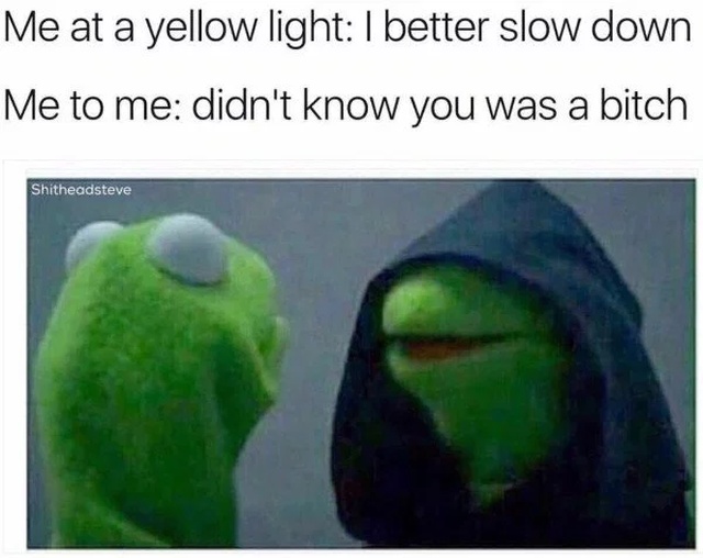 funny memes - there are sober children in africa - Me at a yellow light I better slow down Me to me didn't know you was a bitch Shitheadsteve