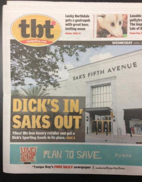 dirty pics - tampa bay times - tbt Er Lucky Northdale gets a gastropube with great beer, inviting men Lovable pottytra The insp tale of Hehe Wednesday April 2 Saks Fifth Avenue Dick'S In Saks Out Yikes! We lose luxury retailer and get a Dick's Sporting Go