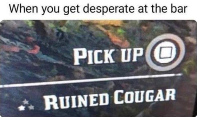 raunchy memes - When you get desperate at the bar Pick Up Ruined Cougar