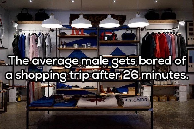 store clothes - Ye Du The average male gets bored of a shopping trip after 26 minutes. U.S. Navy