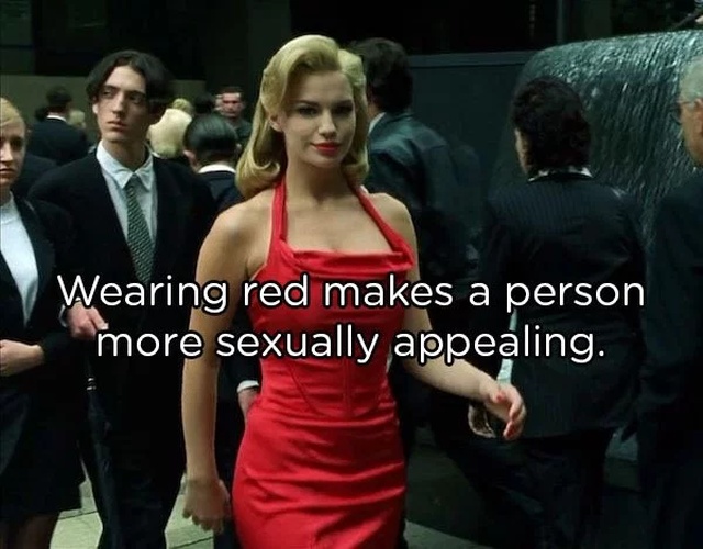 matrix red dress gif - Wearing red makes a person more sexually appealing.